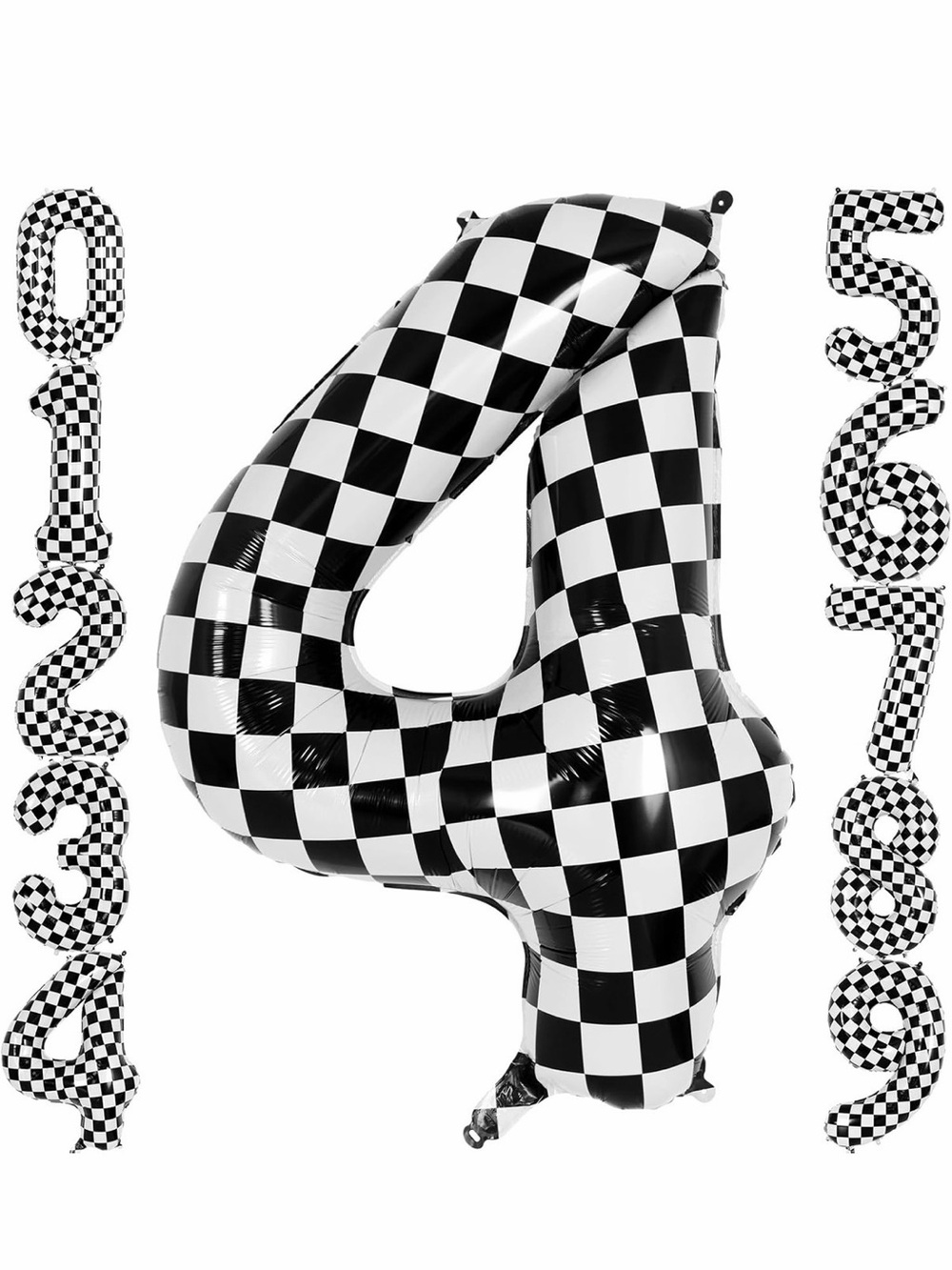 Checkered 40” Number 4 Foil Balloon